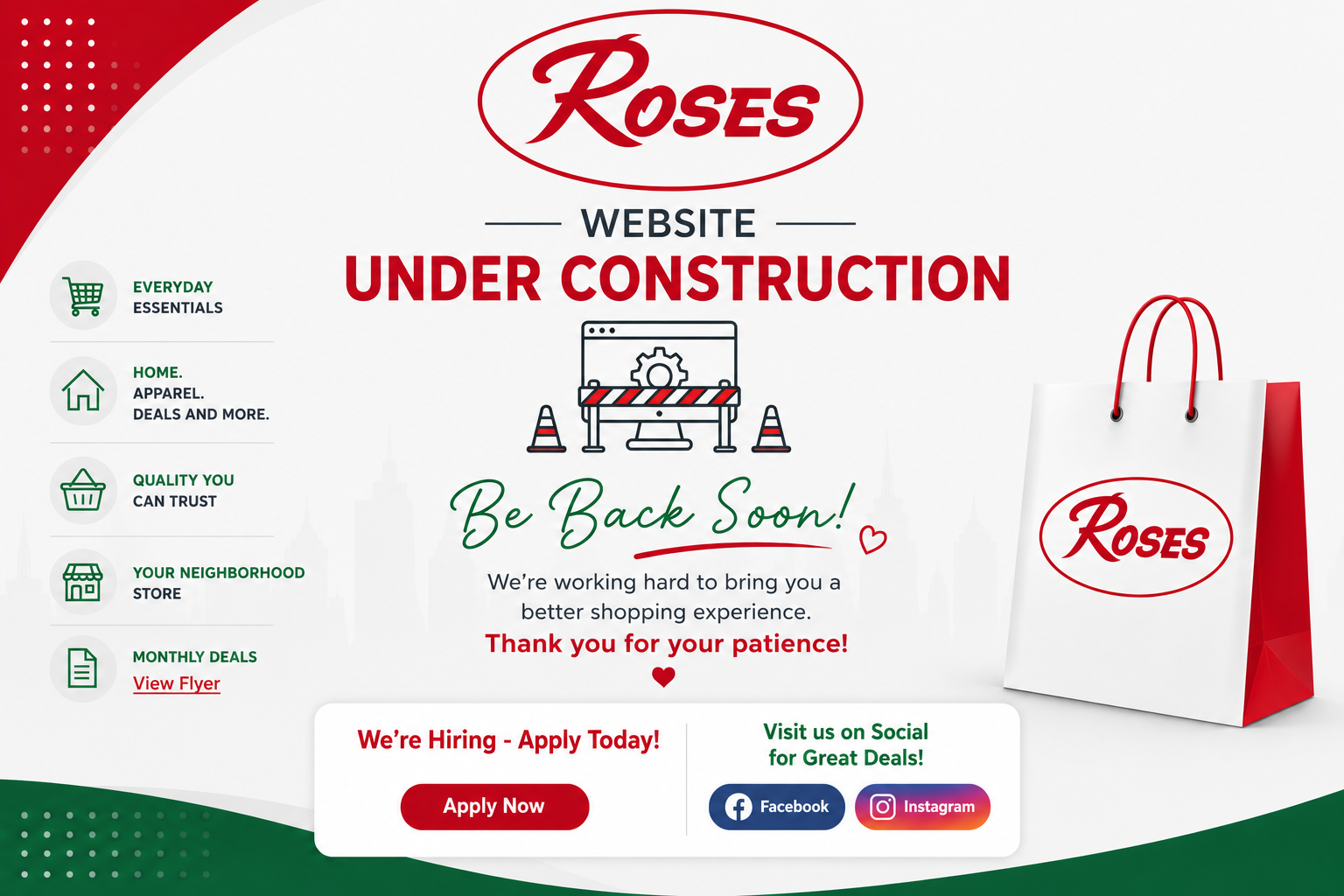 Roses website under construction. Be back soon. We are working hard to bring you a better shopping experience.